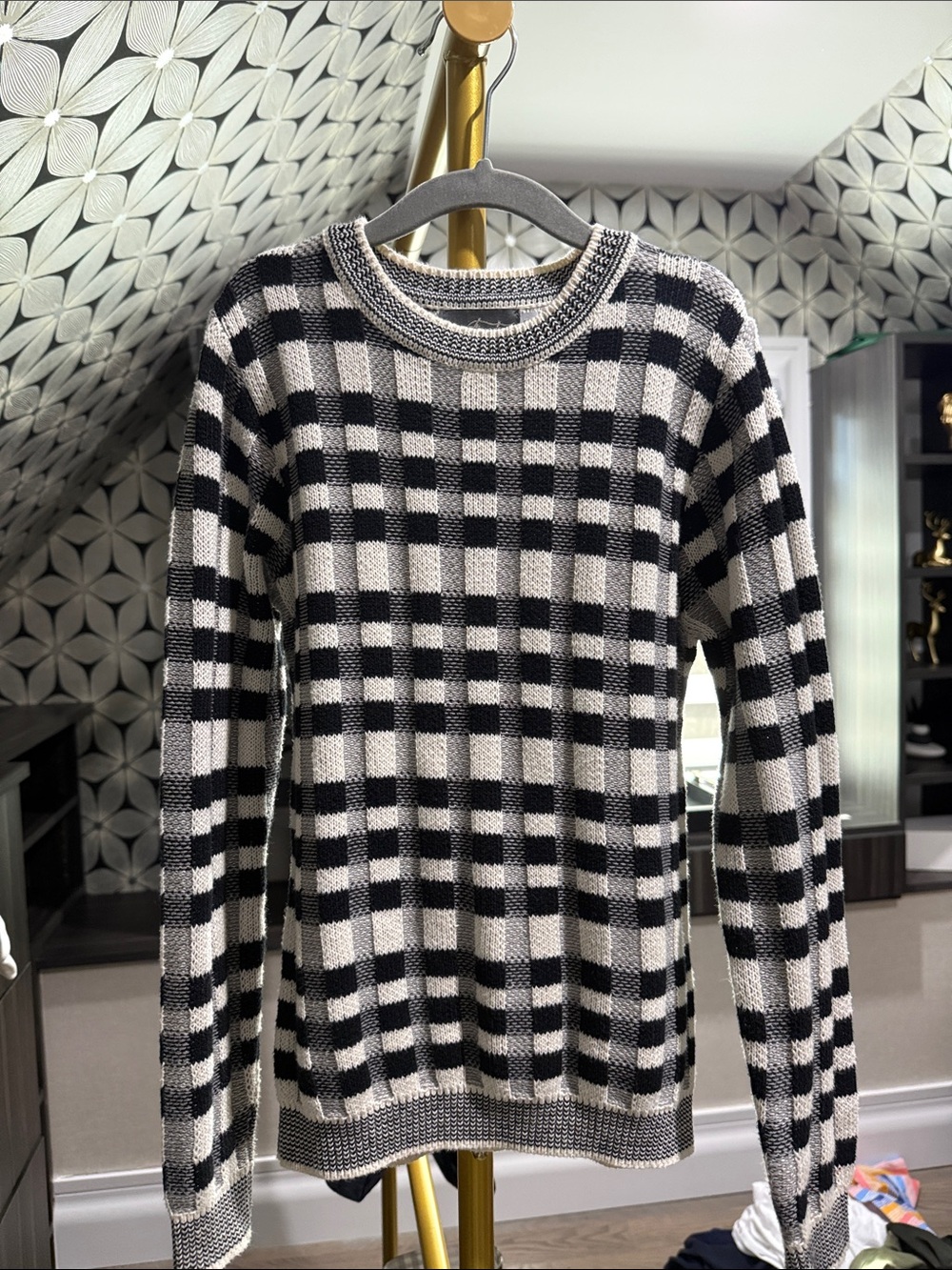 Black & White Check Knit Sweater - Kids